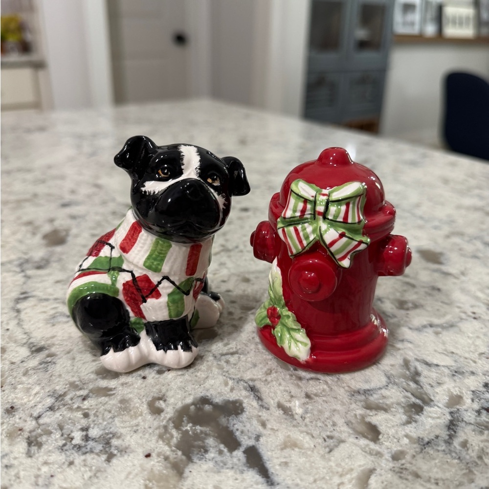 New- bulldog and fire hydrant salt and pepper shakers.